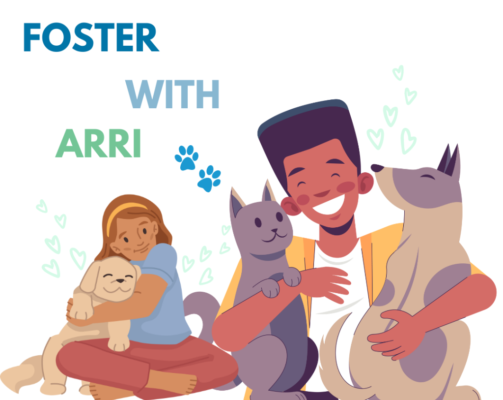 Foster with ARRI graphic of two cartoon people loving and holding animals.